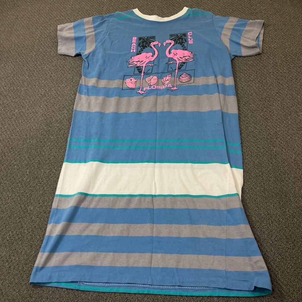 Vtg 80s 90s Flamingo T Shirt Dress One Size Fits All Vacation Single Stitch